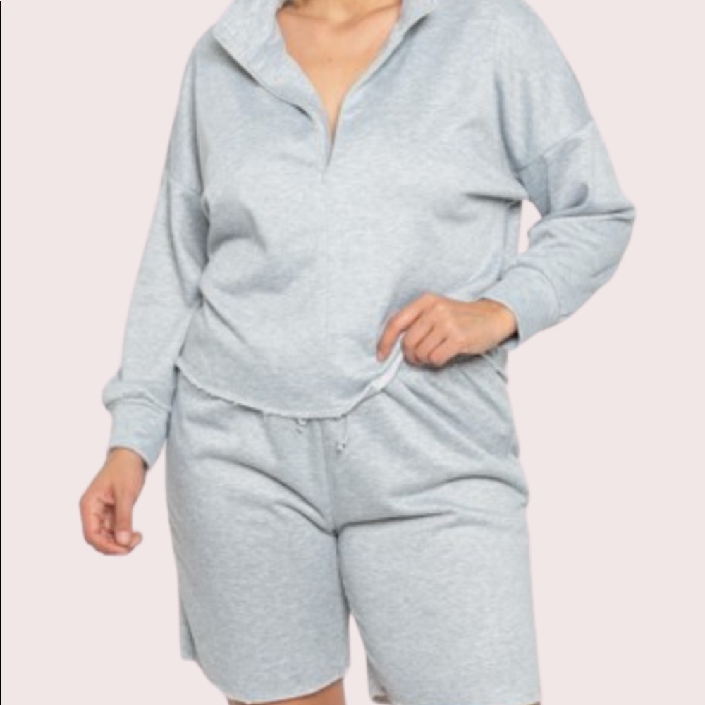 Plus Size Shorts Set with Long Sleeve Top